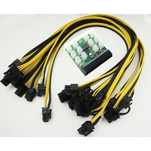 12pcs 60cm PCI-E 6pin to PCI-E 8(2+6)pin extention power cable + Ethereum ETH ZEC Mining Power Supply 12V GPU Breakout Board