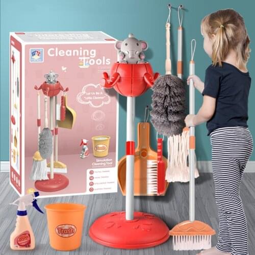 8pcs/set Kids Housework Cleaning Tool Toys Plastic Cartoon Pretend Play Broom Mop Brush Set Educational Toys For Children Gift