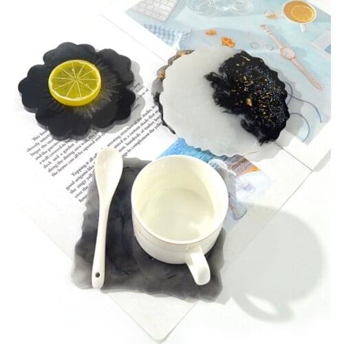 A0NF Resin Coaster Molds with Gold Foil Flakes Irregular Shapes Geode Resin Coaster Mold for DIY Making Resin Casting Coaster