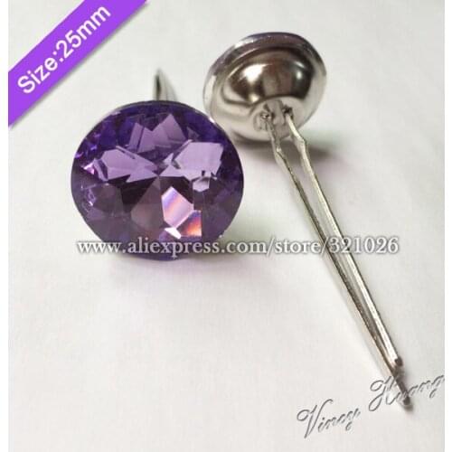 Free shipping 100PCS/LOT 25MM PURPLE Diamond Crystal Glass Prongs, Crystal Buttons, Upholstery Sofa Buttons, Headboard Buttons