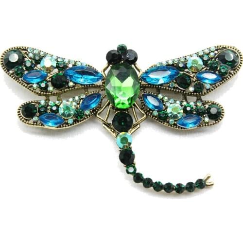 Big Green Crystal Dragonfly Brooches Women Men Insects Brooch Pins Gifts