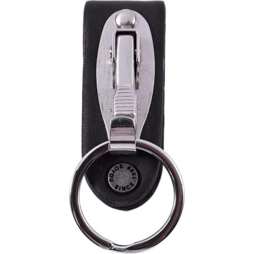 MYLB-Stainless Steel Keyring Design Faux Leather Belt Loop Key Chain