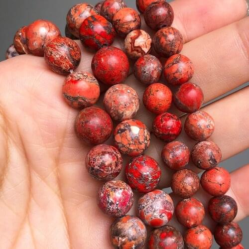 6 8 10mm Natural Stone Red Sea Sediment Jaspers Beads For Jewelry DIY Making Round Loose Spacer Beads Bracelet Accessories 15