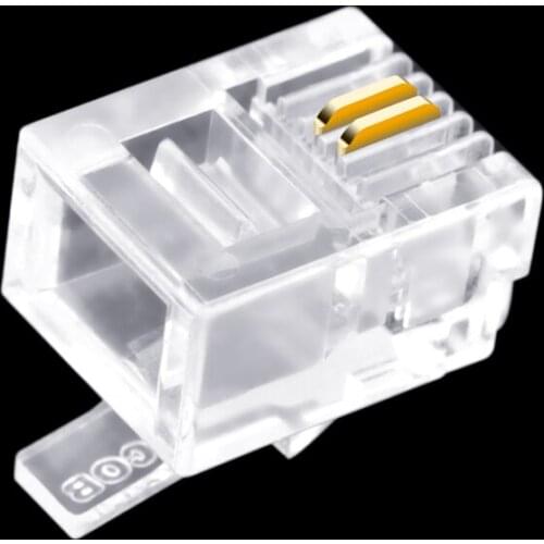 CNCOB 100pcs Cat3 RJ11 6P2C Modular Plugs 2-Wire Phone Cable Connector, Crystal Head, Voice Phone Connector 2-Piece Copper Chip