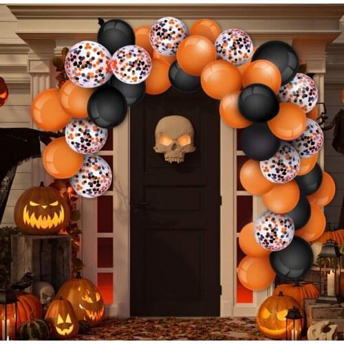 Halloween Day 16inch Letter Alphabet Foil Ballon Orange Black Polka Dot Latex Confetti Balloon Halloween 's Day Party Decoration