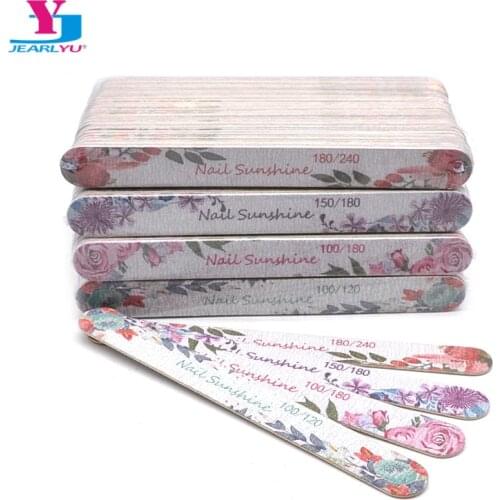 100Pcs Wood Nail File Polish Professional Nail Buffer High Quality Straigh Nail Accessories Manicure Double Side Printing Flower