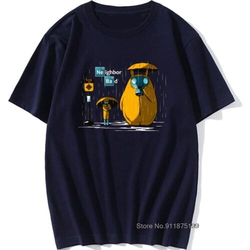 Japan Anime T-shirt Men Breaking Neighbor Funny Tees Mens Cotton T Shirts Breaking Bad Tops Neighbor Totoro Tshirt Raining Day