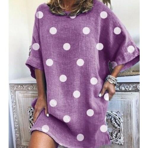 Hot sale womens polka dot printing fashion round neck loose short sleeve dress