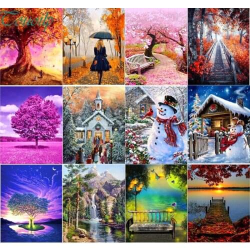 Full square diamond embroidery Tree scenery santa claus sunset diamond painting cross stitch diamond sets home decorative