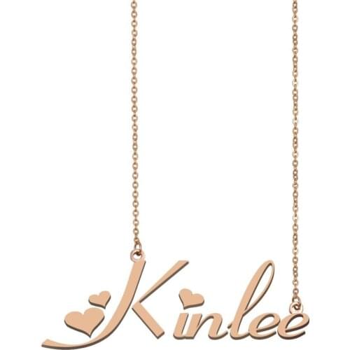 Kinlee Nameplate Pendant Gold Necklace Women Custom Charms Wedding Birthday Jewelry for Girls Gift Link Chain Stainless Steel