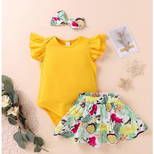 Newborn Infant Baby Girls Fly Sleeve Romper Floral Skirt Hairband Outfits Sets Baby Girl Clothes Girl Baby Clothing New Born