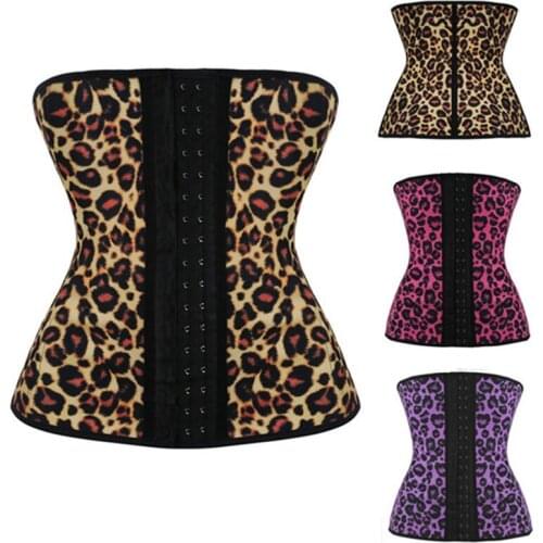 Steel Boned Underbust Corset Shapewear Female Rubber Waist Corset Latex Body Shapers Hot Women Sexy Leopard Slimming Corset Belt