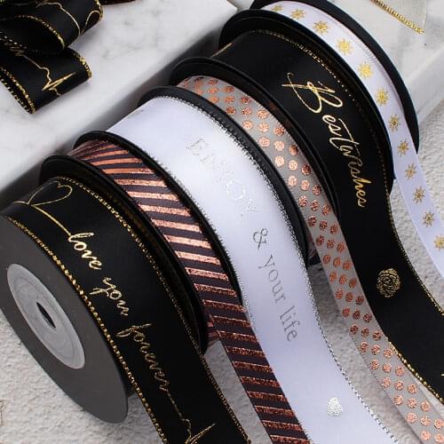 White Hot stamping silver foil Printed grosgrain ribbon gift packaging Wedding Accessories DIY handmade Tie flower tie material