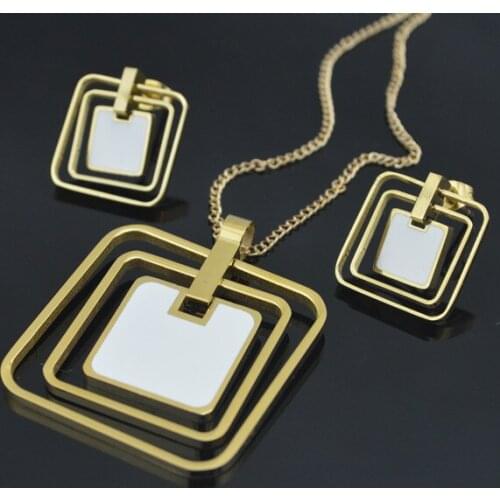 White Enamel Square Necklace Pendant Earrings Jewlery Sets for Women Gift Fahion BTE172