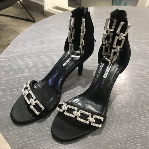 New Summer Rhinestone Sandals Women Stiletto High Heels Fashion Open Toe Belt Shoes Party Wedding Shoes Women zapatos femenino