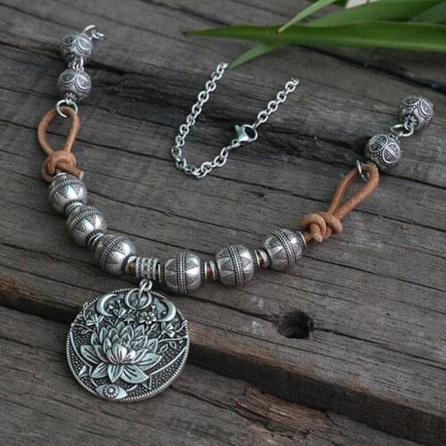 1pcs Lotus eyes moon pendant Prettiest women lotu Mandala flower Ethnic Jewelry, Slavic Lunula bead vking bead nekclace