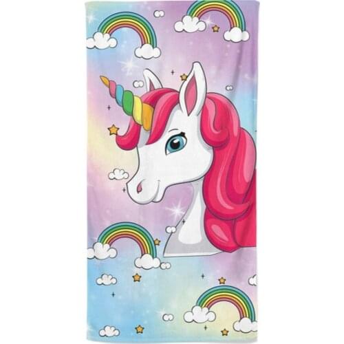 Unicorn Pattern Childrens Beach Towels, Bath Towels Turkish Cotton Printed Velvet Quick Drying Absorbent Lounger For Girl Kids