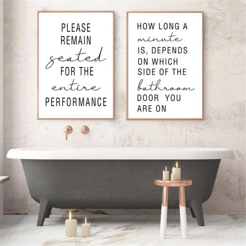 A3/A4/A5 Bathroom Poster Black White Slogan Canvas Painting Bathroom Attention Letter Wall Art Picture Toilet WC Home Decoration