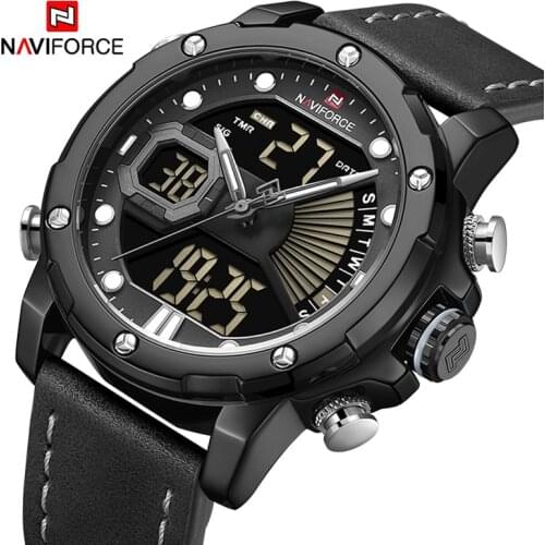 Direct Selling NAVIFORCE Best Selling Men Quartz Led Digital Watch Dual Time Casual Fashion Leather Strap Waterproof Men Watches