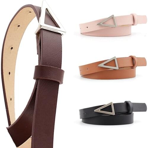 Women Thin Belt Black Pink White Pin Buckle Triangle Gold Luxury Brand Designer Dress Narrow PU Leather Waist Belts Female 1.8cm