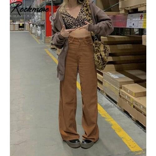 Rockmore Corduroy Wide Leg Trousers Female Cargo Pants 90S Streetwear Caramel Brown Low Waist E Girl Aesthetic Y2K Joggers Women