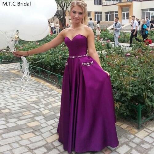 Sexy Purple Long Prom Dresses Sweetheart Corset Back Crystals Pockets Plus Size Girl Graduation Homecoming Party Dress Customize