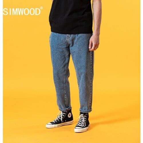 SIMWOOD 2021 summer new loose tapered jeans men classical denim trousers plus size 100% cotton ankle-length jean SJ130405