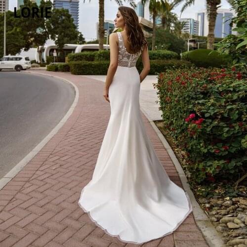 LORIE Lace Appliques Wedding Dresses Mermaid 2020 V-Neck Sleeveelss Beach Bridal Gowns Classic Wedding Gowns Sweep Train