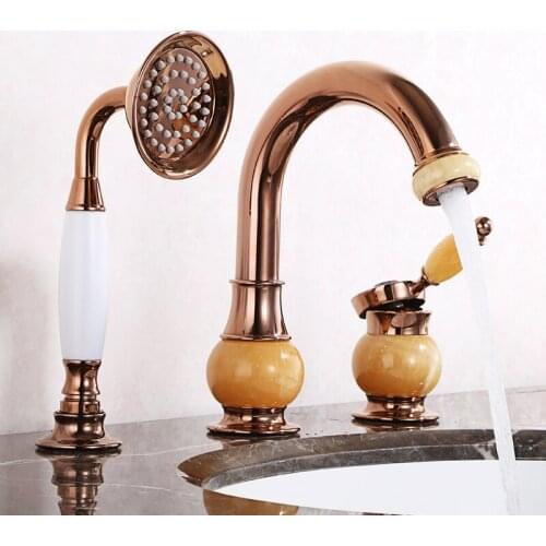 Wash Basin Faucet Brass Bathroom Cold And Hot Mixer Tap Antique Brass Sink Faucet Dual Handles Rose Gold Basin Faucet