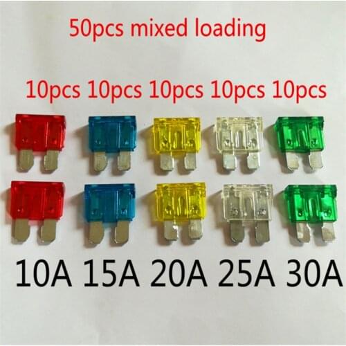 50Pcs hybrid medium-sized fuse car insurance film 12V/24V general insurance chip car truck special 10A/15A/20A/25A/30A