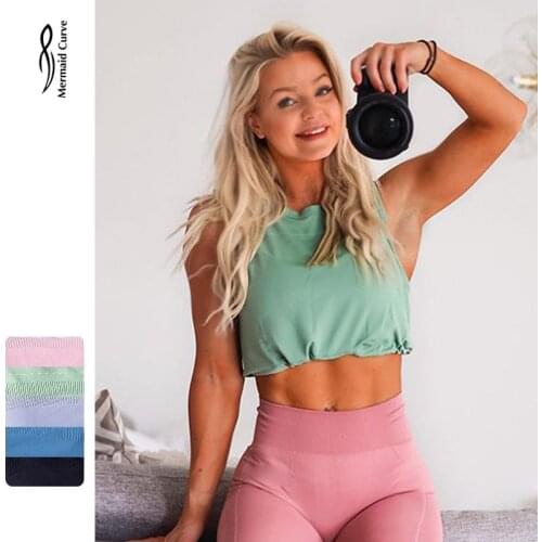 Mermaid Curve Power Series Breeze Lightwight Seamless Crop Top Women Gym Blothing Loose Drawstring Fitness Tank Running Vest