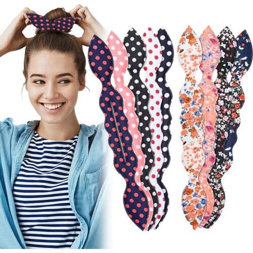 Women Bunny Ear Sponge Hair Twist Styling Clip Stick Bun Maker Braid Magic Tools Accessories Floral Polka Dot Female Hairband