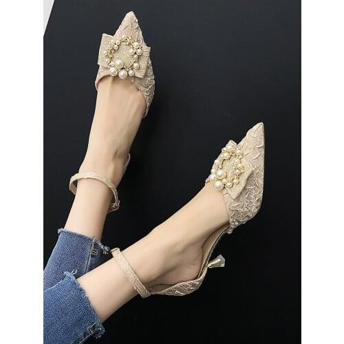 Summer high heels women 2021 new summer women stiletto sandals one word buckle pointed summer