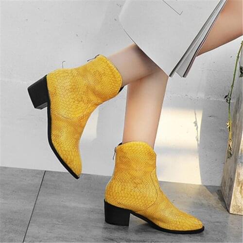 Womens boots winter new Western Ankle Boots high heelBoots snake pattern pointed fashion boots large size 32-43