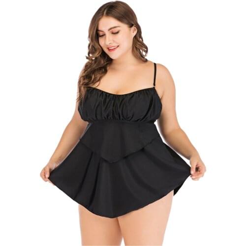 Large Size Womens Two Pieces Swimsuits Solid Black Swimwear Tankini Sequin Swim Skirt Female Bathing Suit Beachwear S~5XL