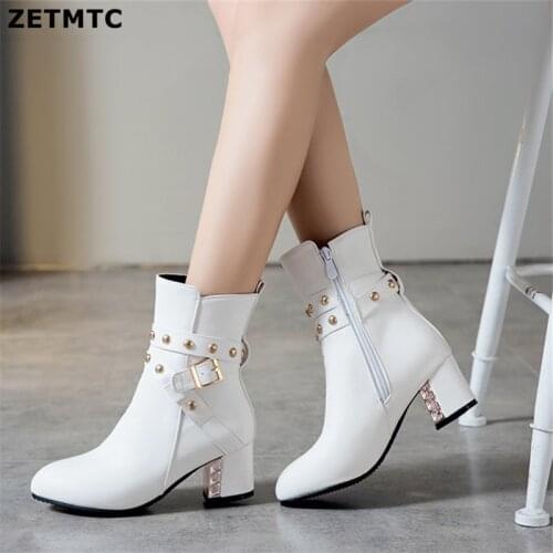 2019 New Women Fashion Short Boots Buckle Strap High Heel Botas Winter Shoe PU Leather Gladiator Ankle Boot Yellow Mujer Bootie