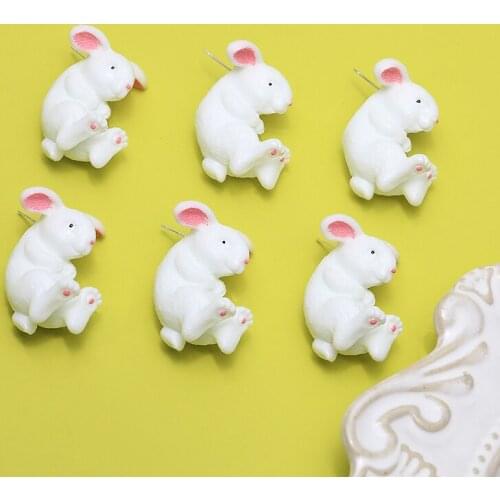 4pcs Cute white rabbit resin earrings for Women Funny Animals Cartoon Pendant diy handmade jewelry accessories materials