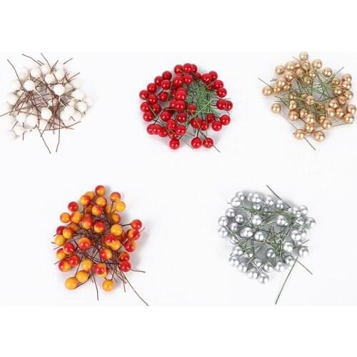 50pcs Artificial Flower Foam Cherry Stamen Berries Bundle DIY Christmas Decoration Wedding Cake Gift Box Wreaths Xmas Decor