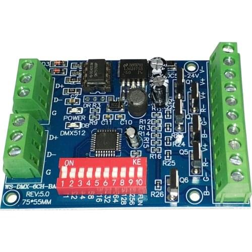 6CH Easy DMX Controller,RGB LED dmx512 dimmer,LED decoder,DC5V-24V