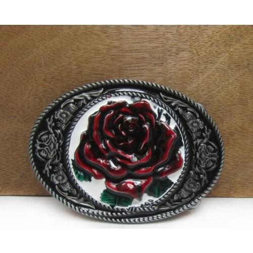 BuckleClub wholesale retro color enameled ROSE flower jeans gift belt buckle pewter finish FP-02682 for men 4cm width loop