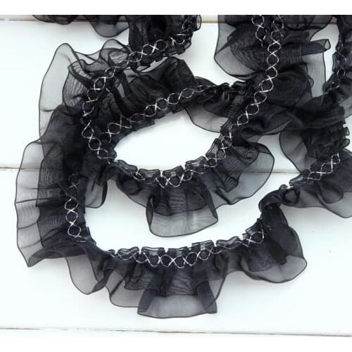 4cm Wide Double Pleated Tulle Silver Thread Sewing Fine Lace Fabric DIY Toy Doll Skirt Clothes Curtain Home Textile Edge Decor