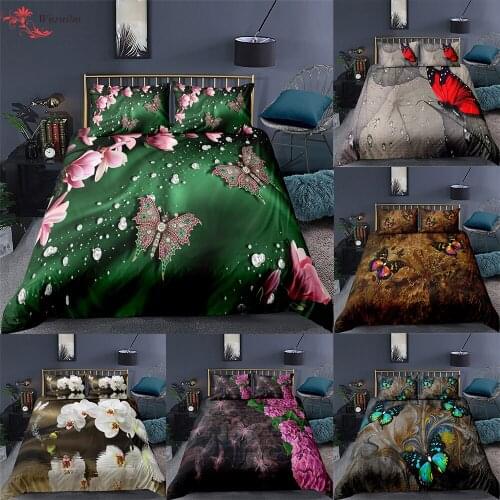 Homesky 3D luxury Bedding Set Bedroom Flower Butterfly Duvet Cover Bed Set Comforter Cover Bed Cover Bedclothes Child Adult Size