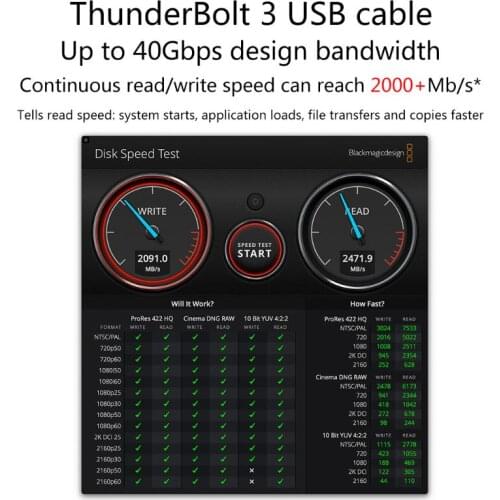 PD 60W Thunderbolt 3 cable Certified 40Gbps Type C to C USB Fast USBC with Emark