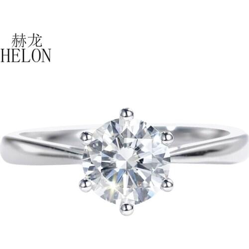 HELON Moissanite Ring Solid 14k White Gold VVS/GH Color 0.5ct Round Lab Grown Diamond Women Engagement Fine Jewelry Ring Gift