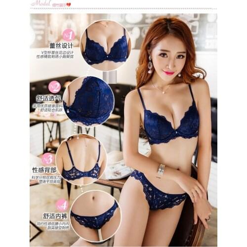 Womens Bra Set Sexy Lace Underwire Underwear High Quality Thick Deep V-neck Luxury Plus Size 32-38ABC Bra And Panty Bralette