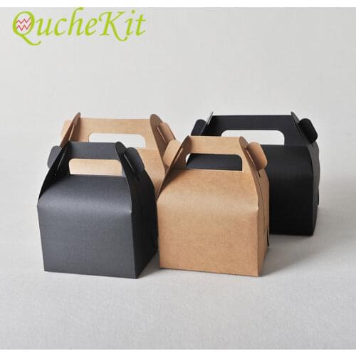 10pcs Brown/Black Gifts Box With Handle Wedding Candy Cake Cardboard Box Christmas Birthday Party Cupcake Mousse Pastry Packing