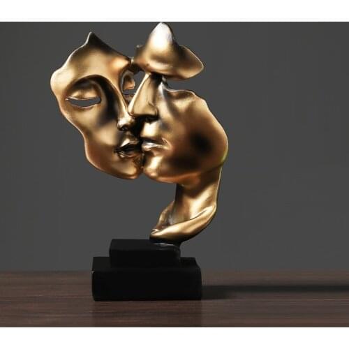 Creative Resin Golden Face Mask Sculpture Crafts Living Room Office Furnishings Art Figures Figurines Home Decoration Gifts