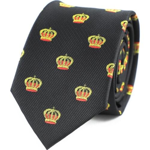 Microfiber Jacquard Crown Pattern Necktie Gold And Red Color Crown Tie