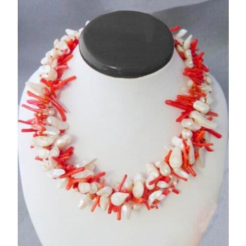 Charming Fashion Jewelry Romantic Burgunday Freshwater Pearl Set ahoy Pearl Coral Assorted Wedding Necklace shipping free