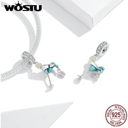 2020 Summer Holiday Series Wostu 925 Sterling Silver Charm&Bead Cocktail Pendant Charm fit Bracelet or Necklace Gift FNC262